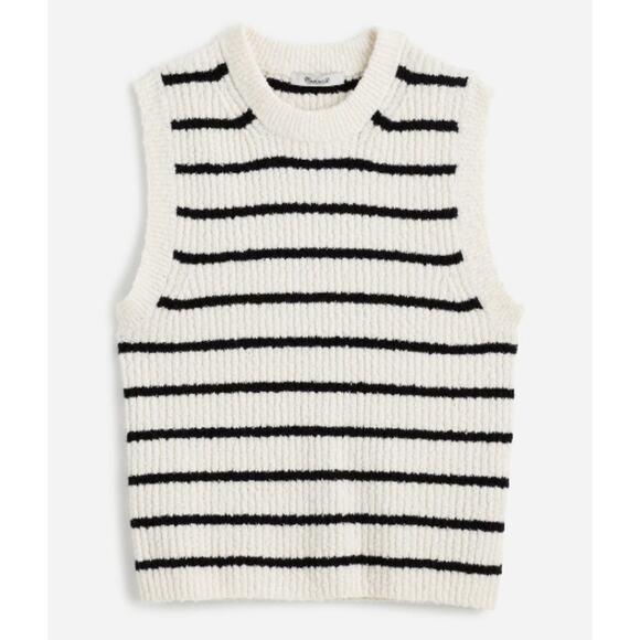 Madewell Bouclé-Knit Sweater Tank WMNS XL Cream Black Stripe Crewneck Pullover - Picture 3 of 8